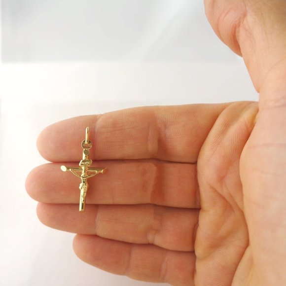 10K Gold Crucifix Pendant Necklace, Real Gold Cross Necklace Stamped 10K Italy - Picture 6 of 6